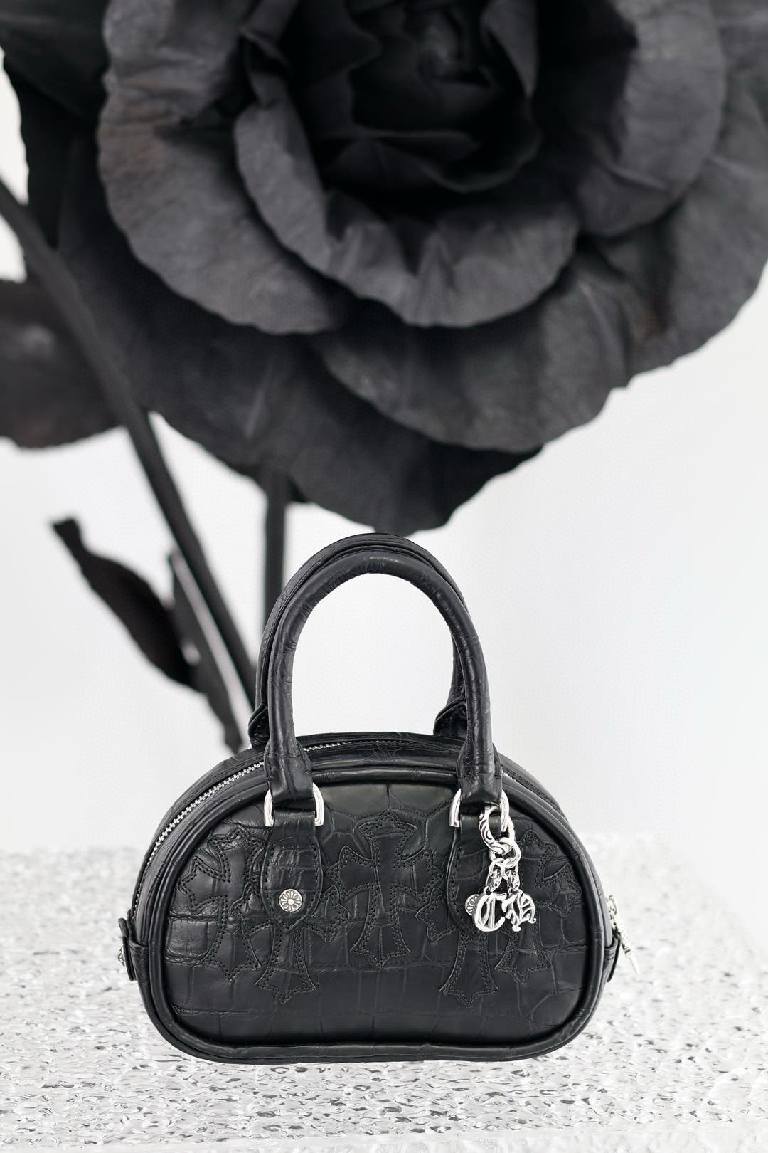 IMG_8883 Chrome Hearts Gym Bag / Bowling Bag Black Crocodile Leather / Sword Jacquard Lining - Image 1