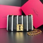 schiaparelli Black and White Striped Medium Chain Bag