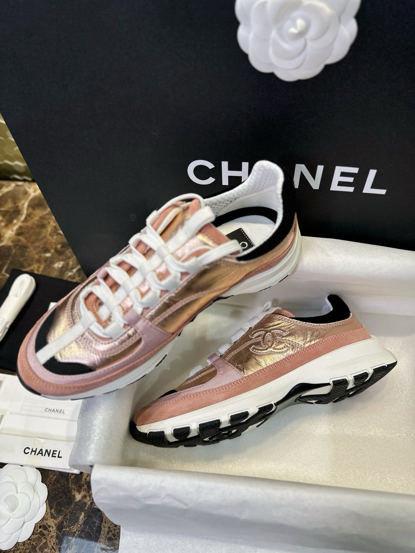 IMG_0335 Chanel 25A Rose Gold Sneakers - Image 1