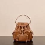 ???????????? ???????????? Calfskin Leather Backpack Small Size — Cognac Color
