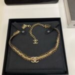 Ch@nel full-crystal leather chain black lambskin choker