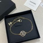 Chanel black enamel classic double-C bracelet with rhinestones